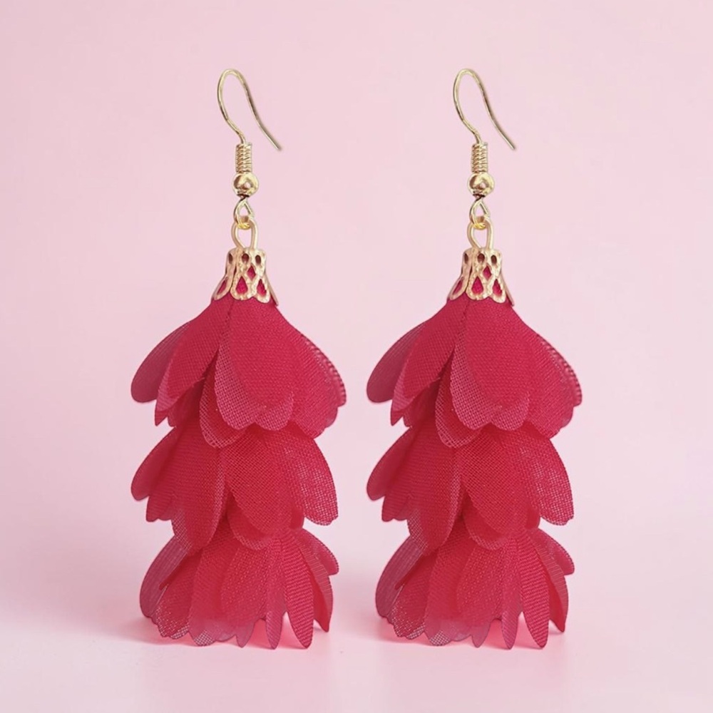Pink Layered Petal Drop Earrings - Women Jewelry